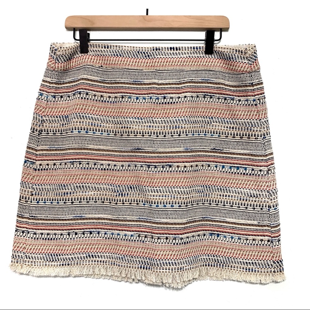 LOFT Colorful Tweed Fringe Hem Mini Skirt Size 12